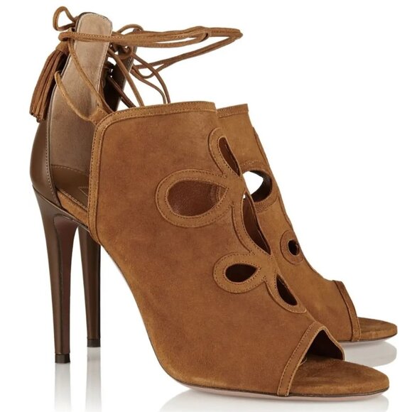 Aquazzura Brown Suede Cutout Get Me Everywhere 105 Heels SIZE 9 EU 39 - Picture 4 of 14